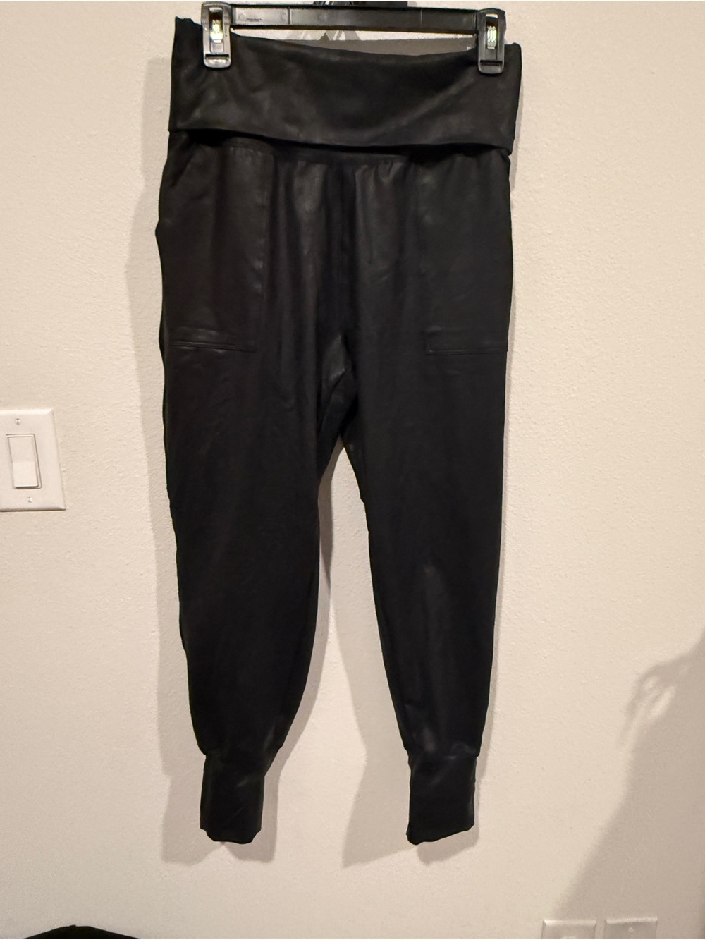 Aerie Offline Hugger Black Faux Leather Jogger Pants